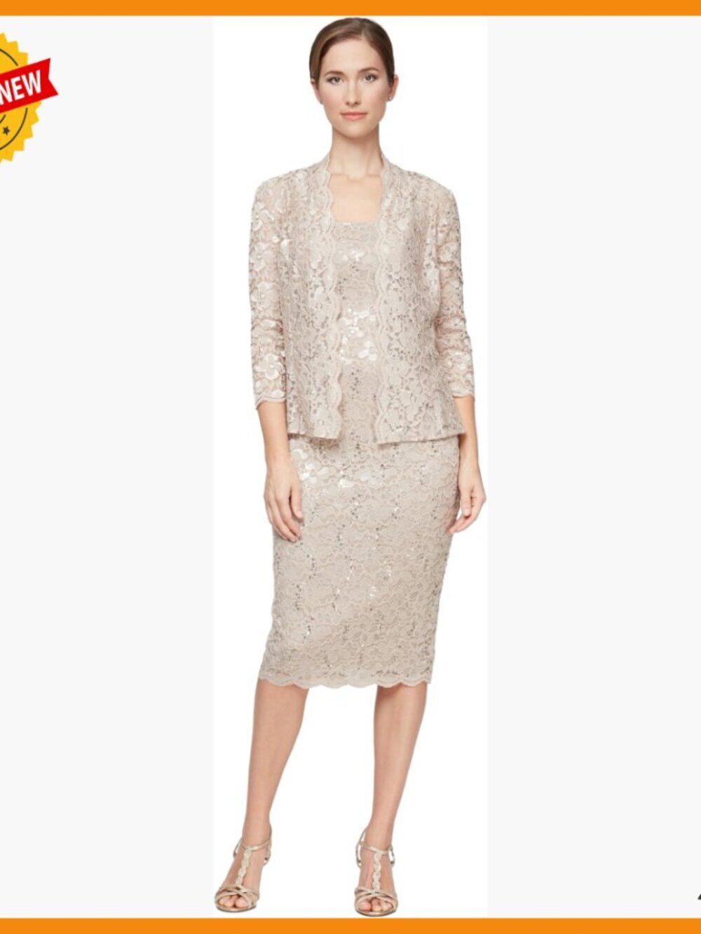 Tea Length Sequin Lace Mother of Bride Dress with Illusion Sleeve Jacket